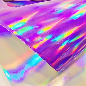 Bahan tas Laser foil metalik holografik perak metalik PVC kulit sintetis untuk dompet dan tas tangan