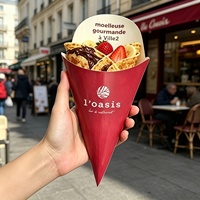 Boîte d'emballage en papier pour crêpes avec logo imprimé, boîte à emporter pour aliments, emballage pour crêpes, tranches de pizza, croissants, gaufres, cornets