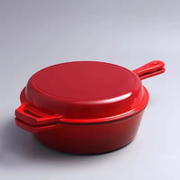 Panci Masak Multifungsi 2 in 1 26cm dengan Dua Gagang, Panci Belanda Besi Cor dan Wajan Kombinasi, Peralatan Masak Panci Besi Cor Berlapis Email
