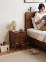 Laci meja malam, tempat tidur Modern mewah kayu padat hitam Walnut samping tempat tidur meja dengan penyimpanan untuk kamar tidur
