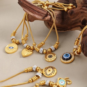 Pulsera de Oro de 18K con Ojo Turco y Ojo Griego, Lujo, Micro Pavé de Zirconia, Dijes de Ojo Griego, Cadena Ajustable, Brazalete con Dijes - Product Image 2