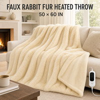Plaid chauffant en fausse fourrure de lapin et flanelle, double couche, 50x60 pouces, 3 niveaux de chaleur, arrêt automatique, lavable, CE