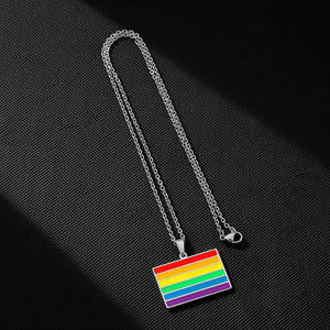 สร้อยคอสแตนเลส LGBT สร้อยคอพร้อมจี้ดีไซน์สีรุ้งสำหรับเกย์ - Product Image 4