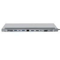 Docking Station Multiport Tipe C 12-in-1 dengan Output Video Ganda VGA, Ethernet RJ45, Pengisian Daya PD, USB 3.0, Pembaca Kartu TF, dan Hub Multiport