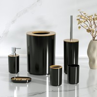 Ensemble d'accessoires de salle de bain classiques en plastique 6 pièces Facile à nettoyer Poubelle Brosse de toilette Distributeur de savon Porte-brosse à dents Porte-savon