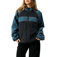 Veste coupe-vent légère et ample pour femme, style rétro, avec blocs de couleur, fermeture éclair et col montant
