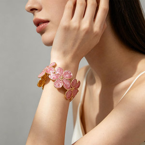 Wholesale 316L Stainless Steel 14k 18k Gold Plated Fashion <b>Bracelets</b> & <b>Bangles</b> Enamel Flower <b>Bracelet</b> for Women - Product Image 2
