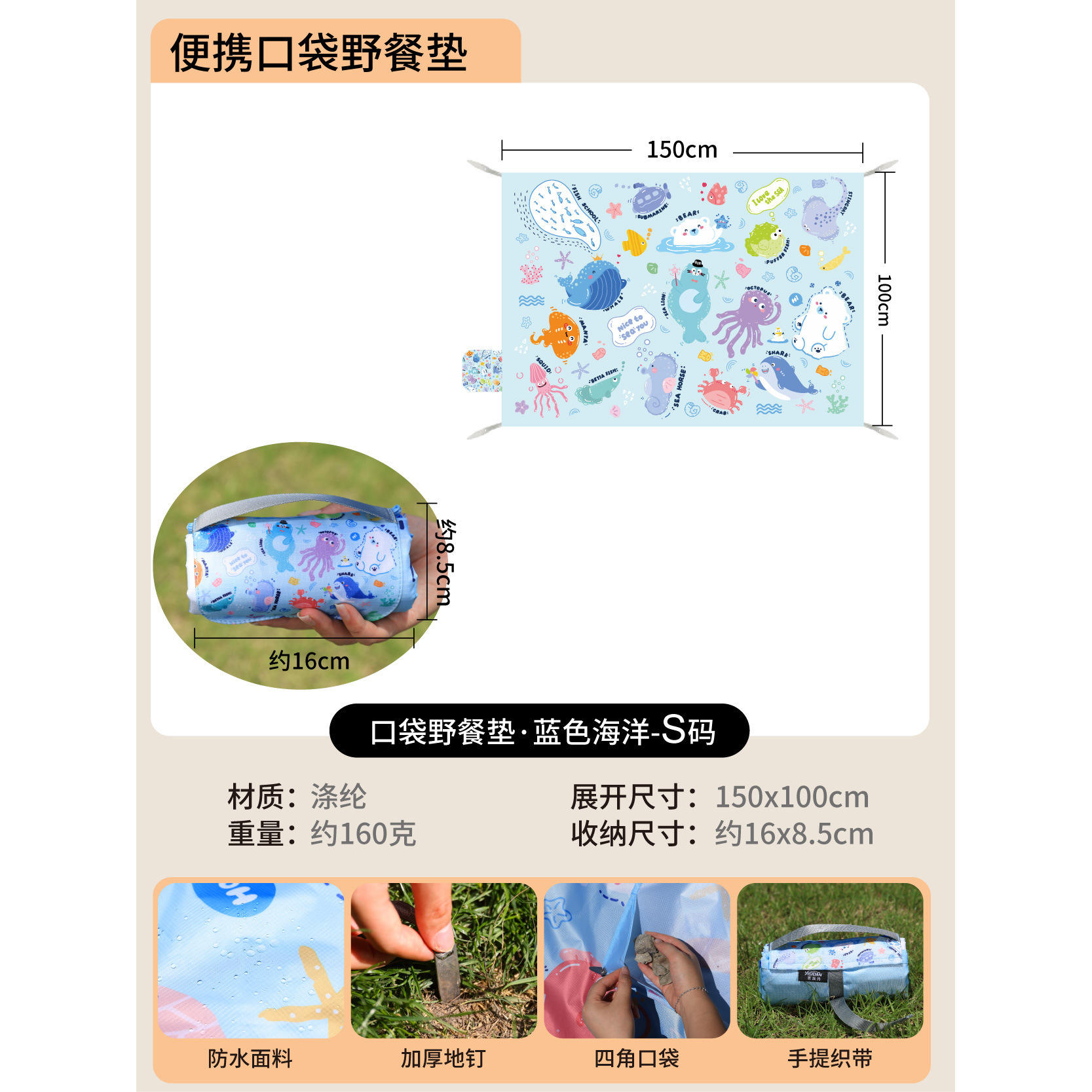 ทะเลสีฟ้า 150*100ซม