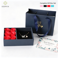 Juego de Embalaje de Regalo Ecológico SEEWIN con 6 Rosas Rojas, Incluye Bolsa de Regalo de Papel y Tarjeta de Felicitación