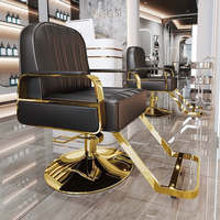 Fauteuil de Barbier Moderne Noir et Or, Chaise de Salon de Coiffure, Hauteur Réglable Hydrauliquement, Cuir PU, Pivotant à 360 Degrés, Inclinable