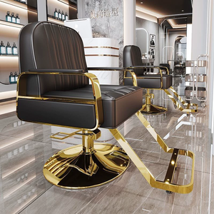Sillón de Barbería Negro Dorado, Silla de Estilismo para Salón, Altura Hidráulica Ajustable, Cuero PU, Giratorio 360 Grados, Reclinable, Profesional - Product Image 3