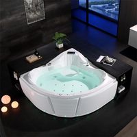 Baignoire autoportante triangulaire moderne en acrylique, écologique, avec fonction massage et éclairage LED, idéale pour salle de bain intérieure