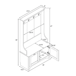 Modern <strong>Coat</strong> <strong>Rack</strong> Stand Wooden <strong>Coat</strong> <strong>Rack</strong> Stand White Stylish <strong>Hall</strong> Tree Bench with Shaker Doors and 4 Strong Double <strong>Coat</strong> Hooks - Product Image 4