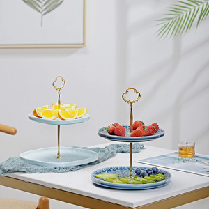 Plato de cerámica de doble capa para frutas, cuadrado, con soporte, estilo chino moderno, para servir en el hogar, bodas, té y bocadillos. - Product Image 5