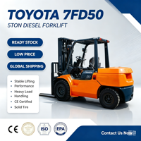 Chariot élévateur diesel Toyota 7FD50 d'occasion en promotion, robuste, avec moteur d'origine 1DZ-2, capacité 5 tonnes, pour logistique de conteneurs, certifié CE