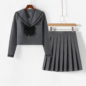 Uniforme JK Auténtico Estilo Japonés, Atuendo Estudiantil Estilo Marinero Gris, Conjunto <span class=keywords><strong>de</strong></span> Falda Plisada <span class=keywords><strong>de</strong></span> Manga Corta/Larga Estilo <span class=keywords><strong>Academia</strong></span> - Product Image 2