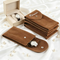 Pochette de montre en velours imprimée avec logo personnalisé, pochette à rabat en daim avec bouton-pression, rangement de luxe protecteur pour montres-bracelets et bijoux