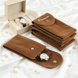 Bolsa de terciopelo <span class=keywords><strong>para</strong></span> reloj con logotipo personalizado impreso, estuche de gamuza con cierre a presión, almacenamiento protector de lujo <span class=keywords><strong>para</strong></span> <span class=keywords><strong>relojes</strong></span> de pulsera y joyas - Product Image 3