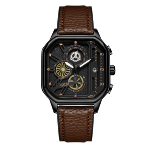 Reloj de cuarzo para hombre con esfera grande personalizada, resistente al agua, con fecha y correa de cuero. - Product Image 1