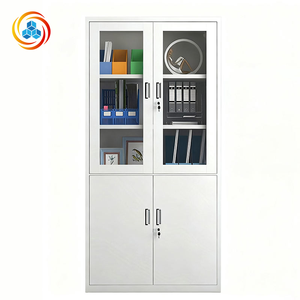 Armoire de classement moderne en acier avec façade en verre, deux tiroirs centraux, design modulaire écologique pour bureau à domicile et immeubles de bureaux - Product Image 3