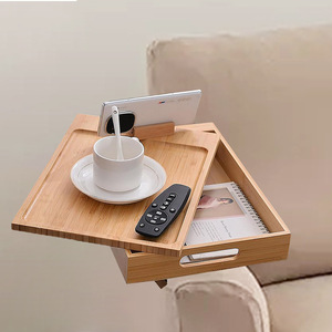 Plateau d'accoudoir de canapé en bambou avec tiroir de rangement et support pour téléphone pour utilisation sur canapé - Product Image 3