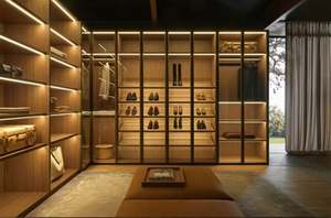 Armoire de chambre professionnelle de style italien de luxe léger, avec bordure dorée avancée et verre transparent - Product Image 3