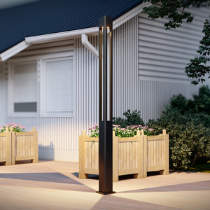 Lampadaire de jardin extérieur en fer avec abat-jour en verre LED 2700K IP66 Ampoule A19 non amovible AC 220V Alimenté par énergie solaire avec détecteur de mouvement et variateur d'intensité - Product Image 1