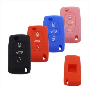 3 bouton Flip Clé De Voiture Pliante En Silicone Couverture Fob Caoutchouc Peau Protéger pour PEUGEOT 407 307 308 607 pour Citroen C4 C5