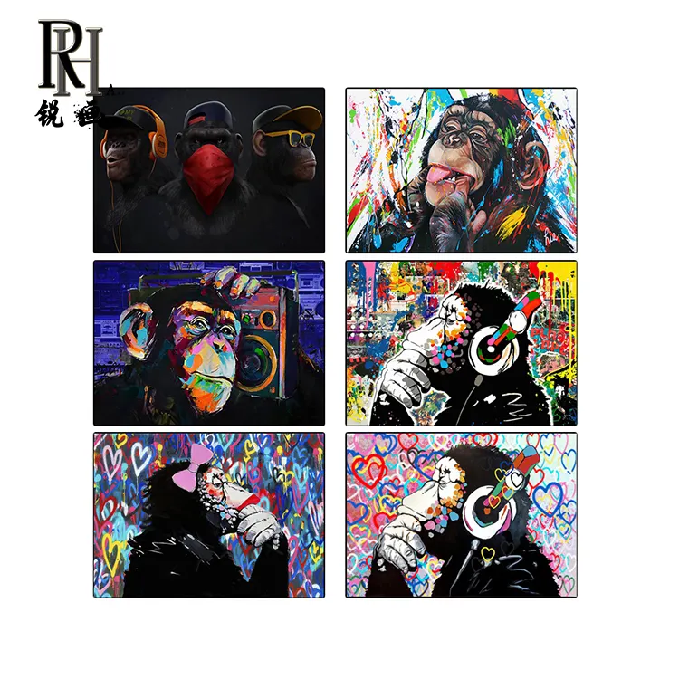 Граффити Бэнкси обезьянка абстрактный DJ Горилла Животное Печать Любовь картина домашний декор настенное искусство постер улица