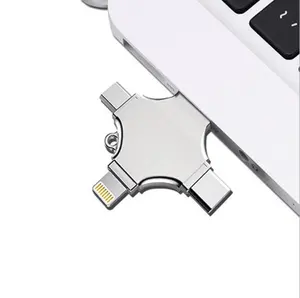 OTG USB 4-in-1 terbaru, Flash Pen Drive kapasitas 64GB dengan multi-fungsi mendukung Port Tipe C UNTUK iPhone Android