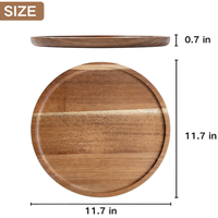 Plateau de service rond en bois d'acacia sur mesure avec rebord surélevé pour café, charcuterie, dessert, décoration intérieure et usage hôtelier