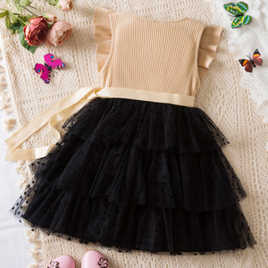 Vestito Estivo per <span class=keywords><strong>Bambina</strong></span> con Maniche Corte in Rete, Gonna Principessa, Collo Tondo, Stile Dolce, Design <span class=keywords><strong>Elegante</strong></span> a Torta - Product Image 3