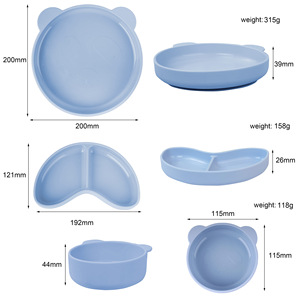 Panda Shaped Baby Feeding <b>Set</b> Silicone Suction Bowl With Compartments For 3-6 Year Olds Light Blue - Product Image 1
