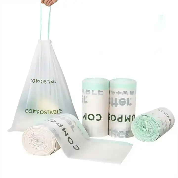 Eoc friendly compostable drawstring trash bag biodegradable plastic tightened garbage bags