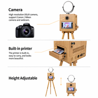 Retro Fotocabine van massief hout, 15,6 inch statief, self-service touchscreen DSLR camera model, verborgen printercompartiment