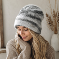 Bonnet en mohair Y2K DYMF avec logo personnalisé, bonnets en acrylique jacquard tricotés, bonnets moelleux et chauds pour l'hiver, bonnet unisexe