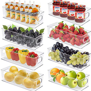 DS1779 Stackable Pantry Organizing Container Kitchen Refrigerator Cabinets Organizer 8 Pack Clear Plastic Storage Bins