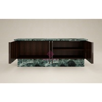 Buffet en marbre vert Alpi naturel avec rangement et portes en bois laqué brillant pour salon et salle à manger