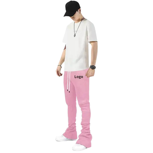 <b>Men's</b> Casual <b>Slim</b> <b>Fit</b> Stacked Flare <b>Jogger</b> Elastic Waist Flat Front Mid Waist Worsted Sweatpants Pockets Fashionable Practical - Product Image 2