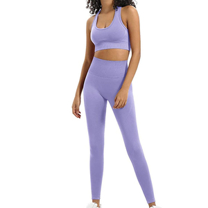 Custom Comfortable <b>Women</b> Fitness Set Yoga Sportswear Two Piece Top And <b>Leggings</b> Activewear Solid Color Yoga Set - Product Image 5