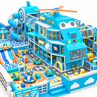 Structure de jeu intérieure pour enfants sur le thème de l'hélicoptère, avec piscine à balles, toboggan et tunnel en spirale, fabrication directe d'usine