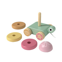 Tortuga de madera Mano Push Pull Cart Cuerda Juguete Rompecabezas para niños Torre de apilamiento Push Pull Toy