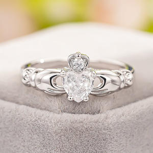 Bague en cristal en forme de cœur A176, en argent 925, sertie de pierres précieuses, pour femmes, bijoux de fiançailles - Product Image 6