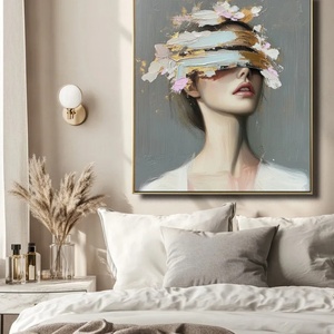 Art mural abstrait, portrait d'une femme élégante avec un chapeau, grand thème abstrait, art mural pour maison, hôtel, décoration murale personnalisée, intérieur - Product Image 1