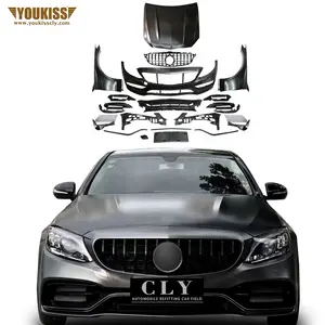 Kit Bodi Asli Bumper Mobil Depan C63 AMG, Fender Kap Mesin Kisi-kisi Ditingkatkan Kelas Mercedes Benz W205 C dengan Bumper Mobil