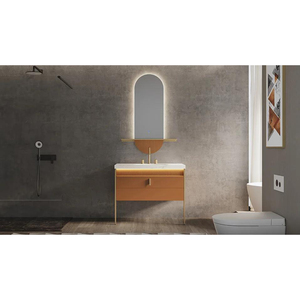 Ensemble <span class=keywords><strong>de</strong></span> <span class=keywords><strong>meuble</strong></span>-lavabo mural moderne en bois grainé avec lavabo et plan <span class=keywords><strong>de</strong></span> travail intégrés, <span class=keywords><strong>meuble</strong></span> <span class=keywords><strong>de</strong></span> <span class=keywords><strong>salle</strong></span> <span class=keywords><strong>de</strong></span> <span class=keywords><strong>bain</strong></span> pour appartement - Product Image 4