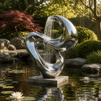 Escultura Abstracta Moderna de Acero Inoxidable, Pulida a Espejo, Escultura Metálica Personalizada, Fuente de Agua Personalizable para Decoración de Jardín