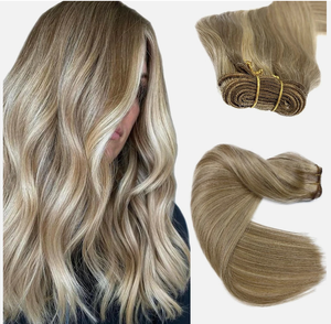 Extensiones de Cabello Humano Liso Largo Rubio Ceniza Ombre con Clip, Remy, Set Completo para Cabeza, Doble Trama, 100% Densidad - Product Image 1