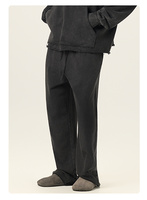 Pantalon décontracté pour homme coupe droite en coton épais délavé à l'acide, 100 % coton éponge, style cargo, avec taille élastique