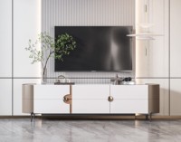 Meuble TV intégré en bois massif élégant avec panneau décoratif pour salon de villa haut de gamme